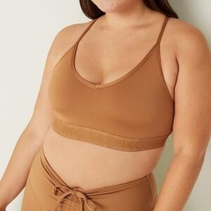 PINK Victoria's Secret Ultimate Strappy Back Sports Bra XXL Tan Brown V-Neck